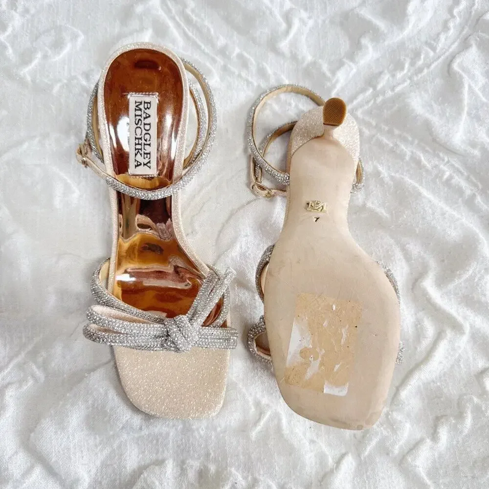 Badgley Mischka Effie Ankle Strap Sandal In Champagne Glitter